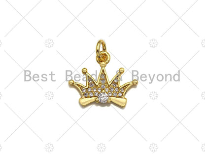 18K Gold Micro CZ Pave Crown Pendant, Gold Crown Charm,  Crown Beads, Jewelry Findings, 16x13mm,sku#LK38