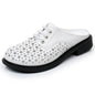 Cave shoes real leather flat heel thick sole hollowed out sandals women's slippers round toe