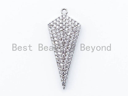 CZ Micro Pave Triangle Pendant, 11x35mm, 12x30mm, Gold/Rose Gold/Silver/Black Pave Pendant Charm, sku#B36