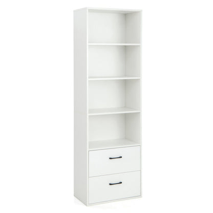 6-Tier Tall Freestanding Bookshelf with 4 Open Shelves and 2 Drawers