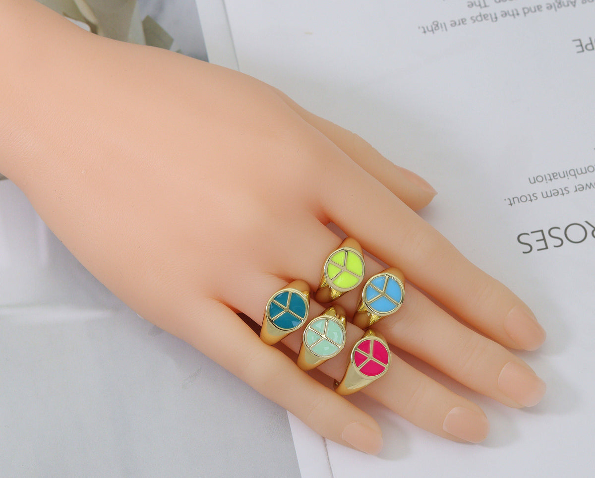 Enamel Peace Sign On Round Adjustable Ring, Sku#X325