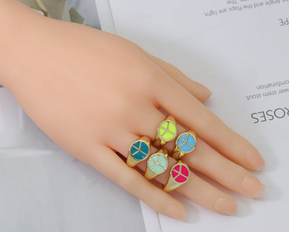 Enamel Peace Sign On Round Adjustable Ring, Sku#X325