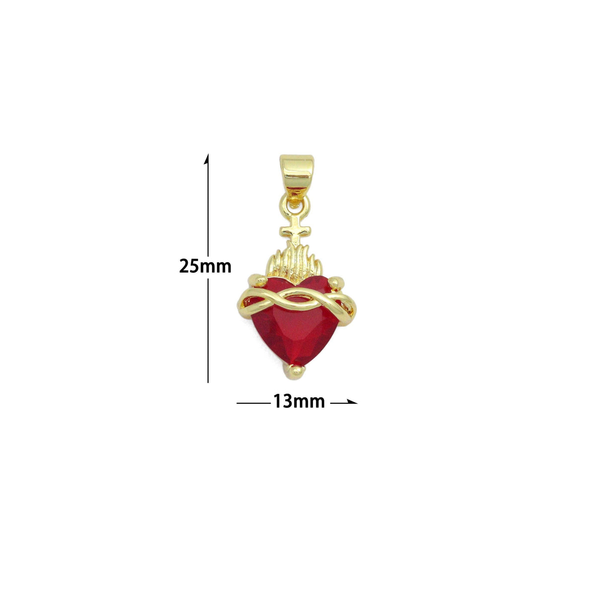 Red Heart Gold Cross Charm Pendant,Sku#LD712