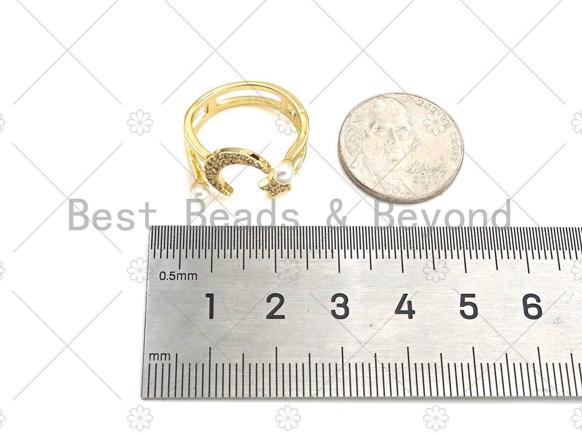 CZ Micro Pave Pearl Star Crescent Moon Ring, sku#LD81