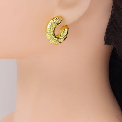 Puffy Snail Gold Silver Thick Hoop Earrings, Sku#A267