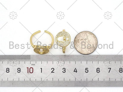 CZ Hamsa Hand On Coin Shape Adjustable Ring, Sku#X217