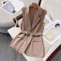 Womens Solid-Color Blazer-Style Loose-Fit Vest With Ties