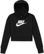 Nike Girls Sportswear Club Fleece Crop Hoodie (Little Kids/Big Kids) Black/White XL (18-20 Big Kid)