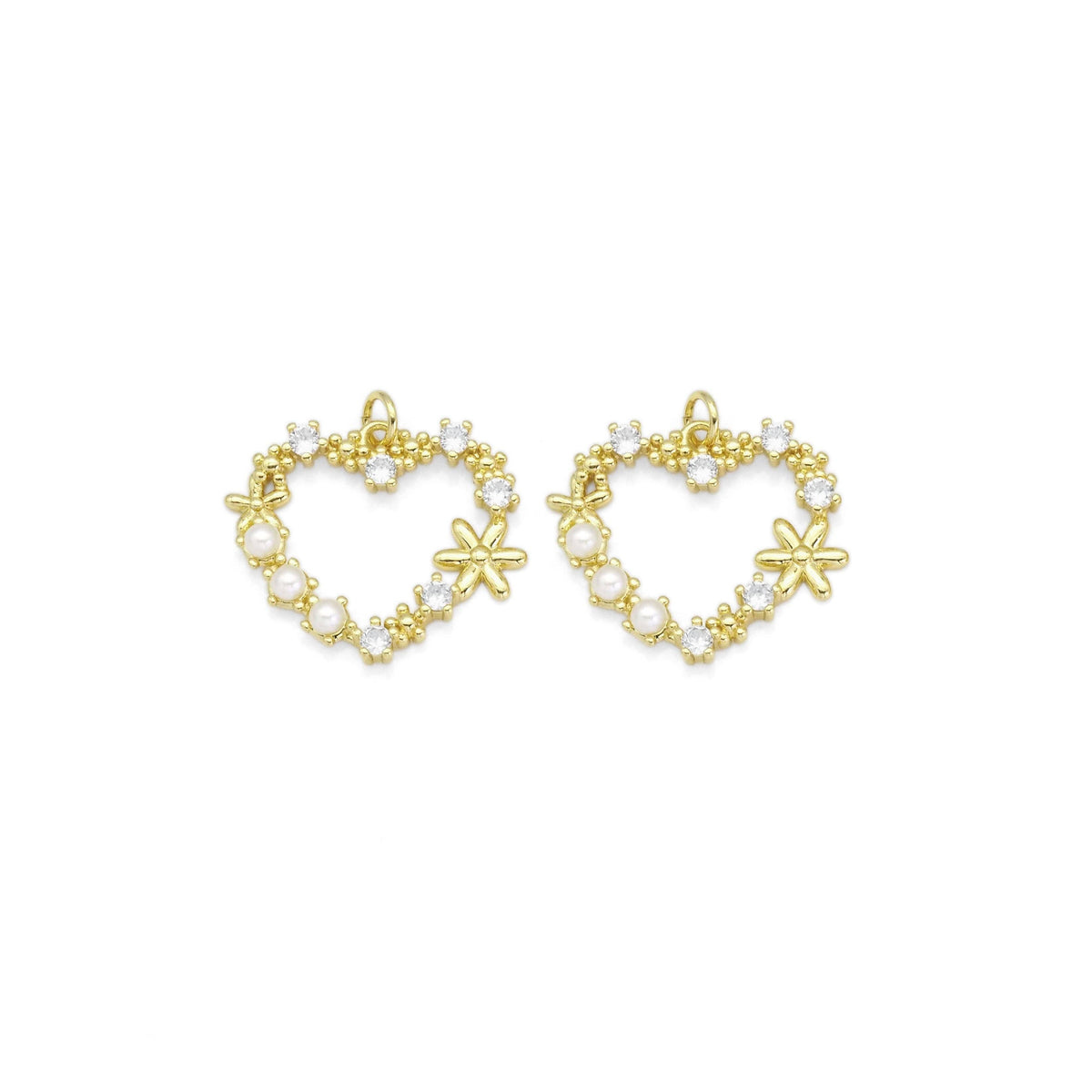 Pearl Flower Heart  Pendant Charm, Sku#LK885