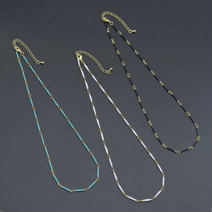 Hand made Dainty Long bar Enamel Metal chain necklace, EF589