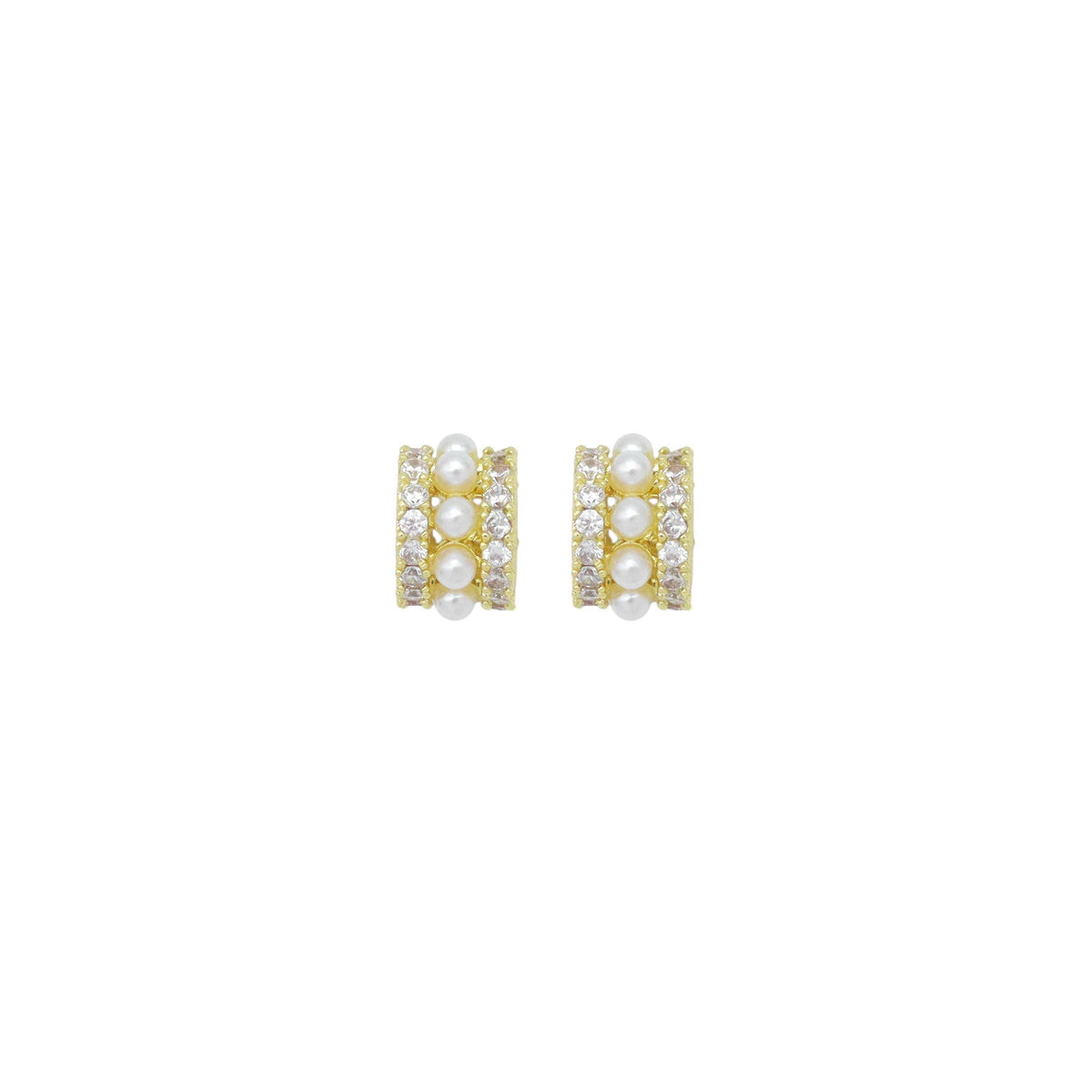 CZ White Pearl Gold Tube Charm Space Beads, Sku#A423