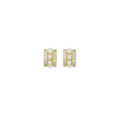 CZ White Pearl Gold Tube Charm Space Beads, Sku#A423