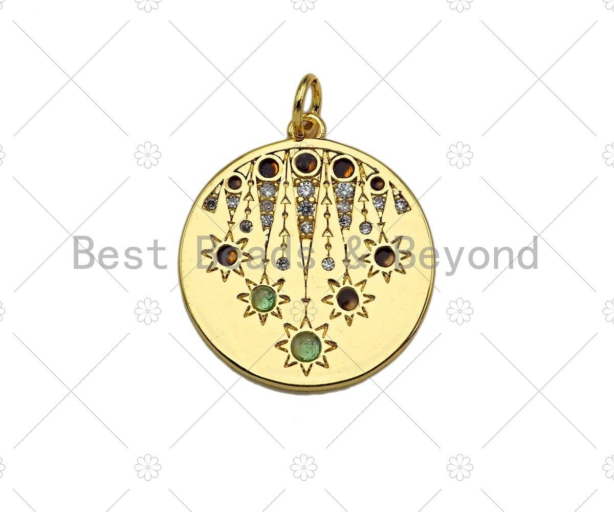 Colorful CZ Celebrition Star  Round Coin Pendant/Charm, Sku#L416