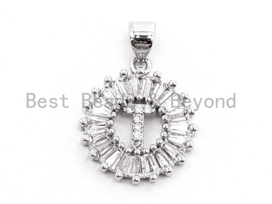 CZ Micro Pave Initial Letter S T Charm/Pendent Beads, sku#z237