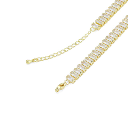 Baguette CZ Tennis Chain Removable Heart Center Necklace, Sku#A383