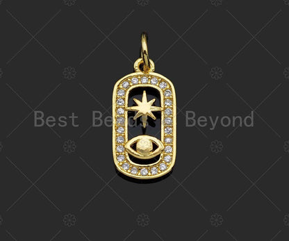 CZ Micro Pave Evil Eye North Star On Oval  Shape Pendant/Charm,Cubic Zirconia Charm, Necklace Bracelet Charm Pendant,8x15mm, Sku#LK237