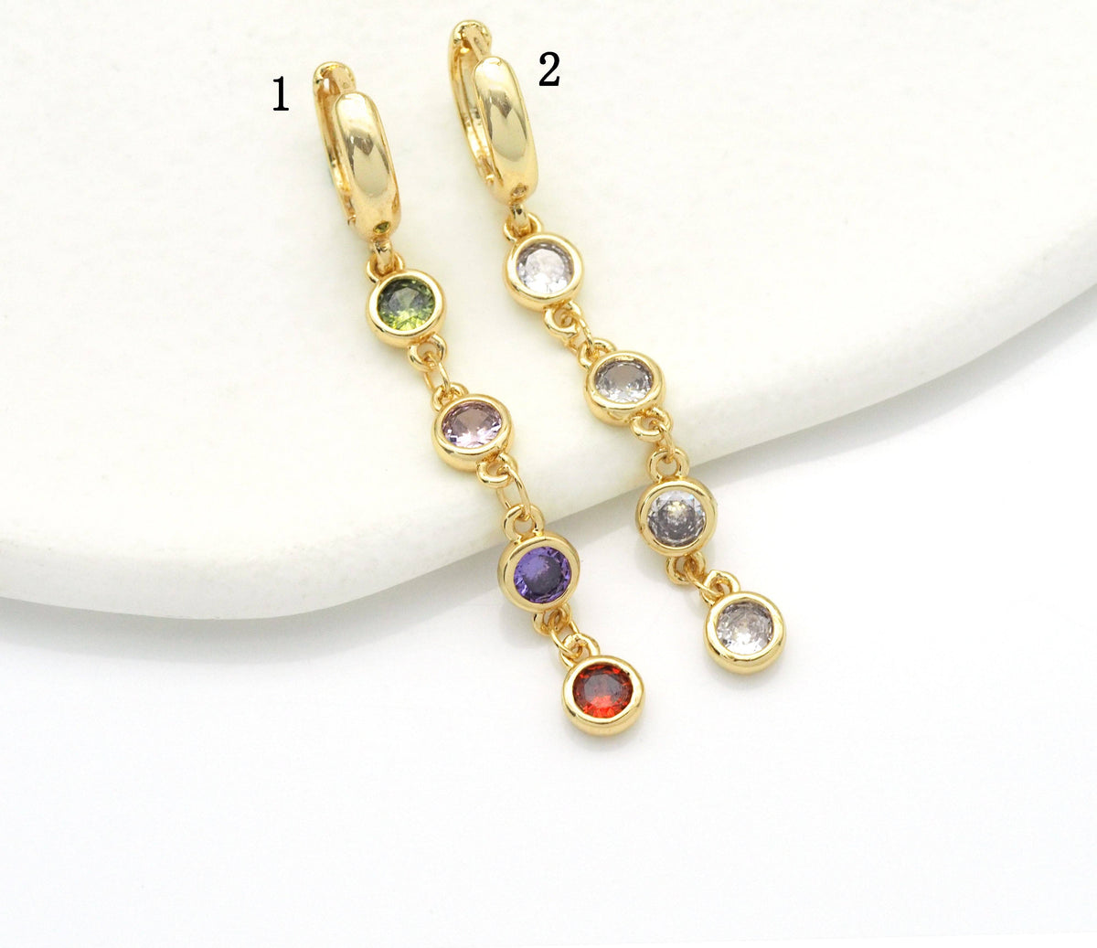 Colorful CZ Chain Link Dangle Earrings, Sku#LD350