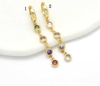 Colorful CZ Chain Link Dangle Earrings, Sku#LD350