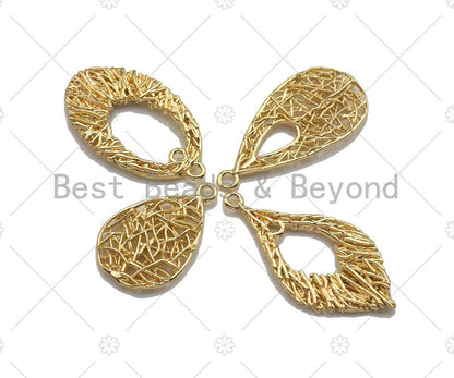 Filigree Gold Lacy Charm, heart/leaf/oval/Teardrop Shape Brushed Gold Twisted Wire Charm Pendants for Earrings necklace making, sku#CP06
