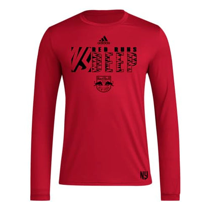 adidas Mens Long Sleeve Pre-Game T-Shirt Team Power Red/New York Red Bulls Medium