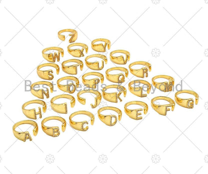 CZ Gold Alphabet initial adjustable Ring, Sku#JL44