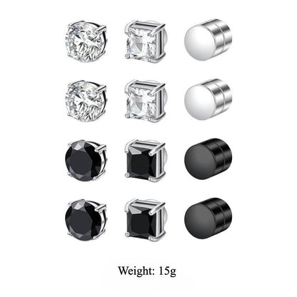 Magnetic CZ Stud Earrings for Men Women, Multi Sets 6mm Non-Piercing Clip On Hypoallergenic Stainless Steel