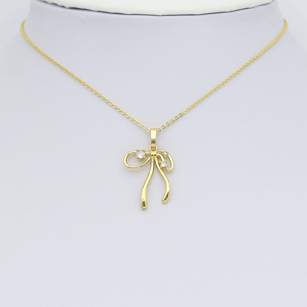 Gold Clear CZ Bow Charm Pendant, Sku#A416