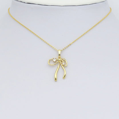 Gold Clear CZ Bow Charm Pendant, Sku#A416
