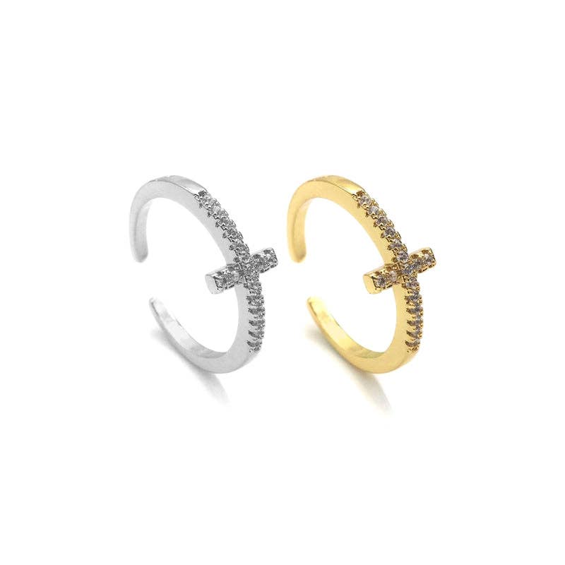 Cross Open Ring, Celestial Gold/Silver Ring, Pave ring, Statement Ring, Bridesmaid Gift, Dainty Cross Ring, 22mm,sku#LD47