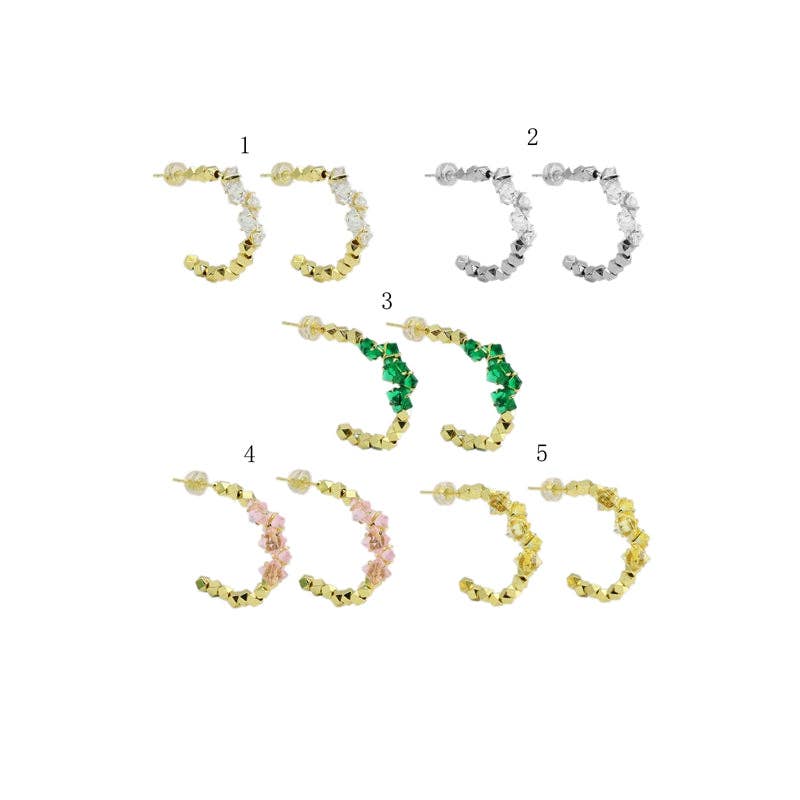 Gold Silver Crystal Diamond cut Ball Hoop Earrings, Sku#LX474c