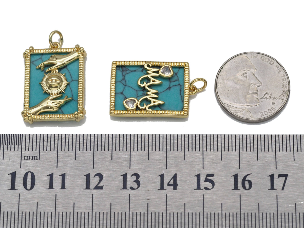 Turquoise MAMA Protection Hands Eye Dog tag Charm, Sku#L714