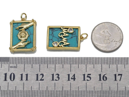 Turquoise MAMA Protection Hands Eye Dog tag Charm, Sku#L714