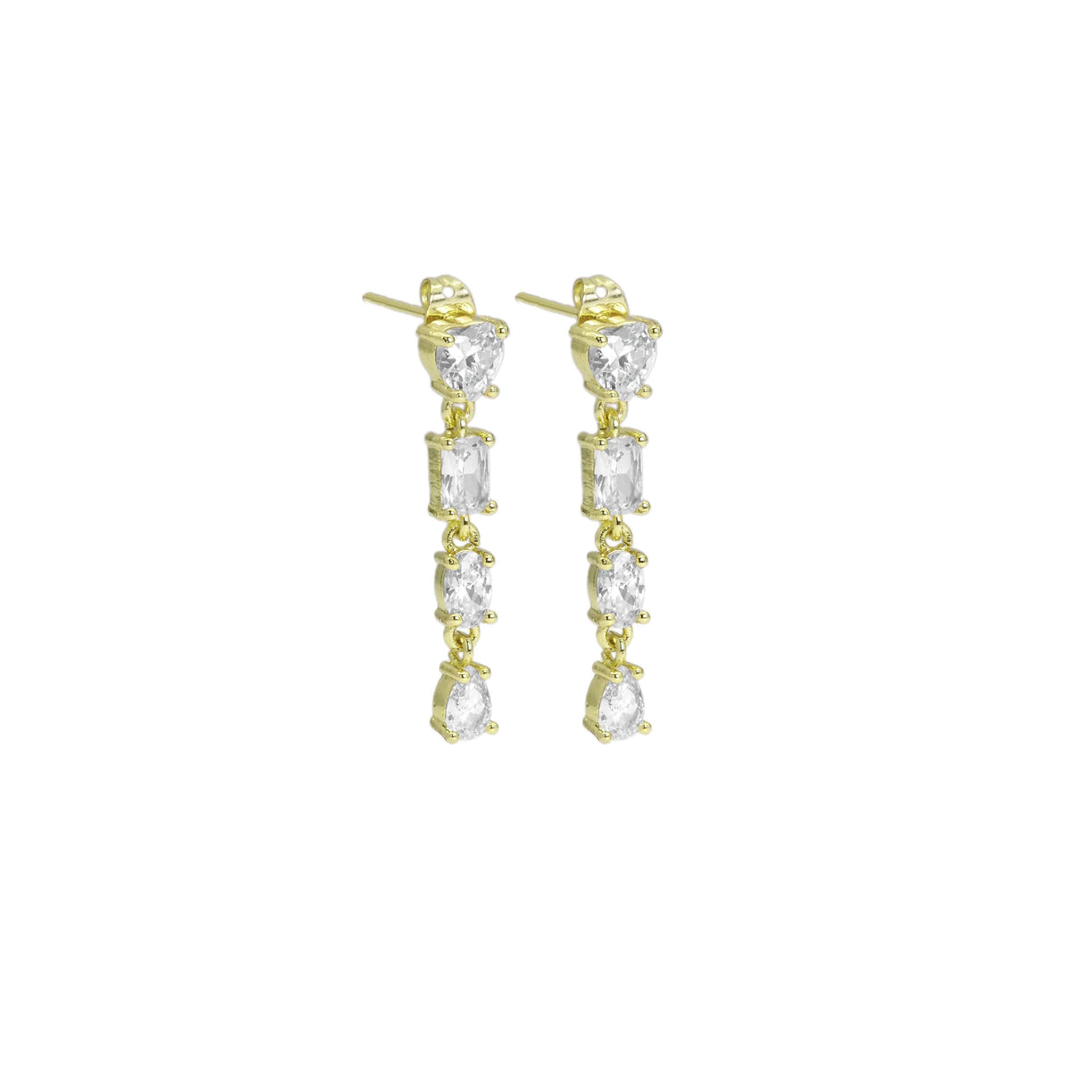 Clear CZ Heart Square Oval Teardrop Shape Dangle Earrings, Sku#LD500