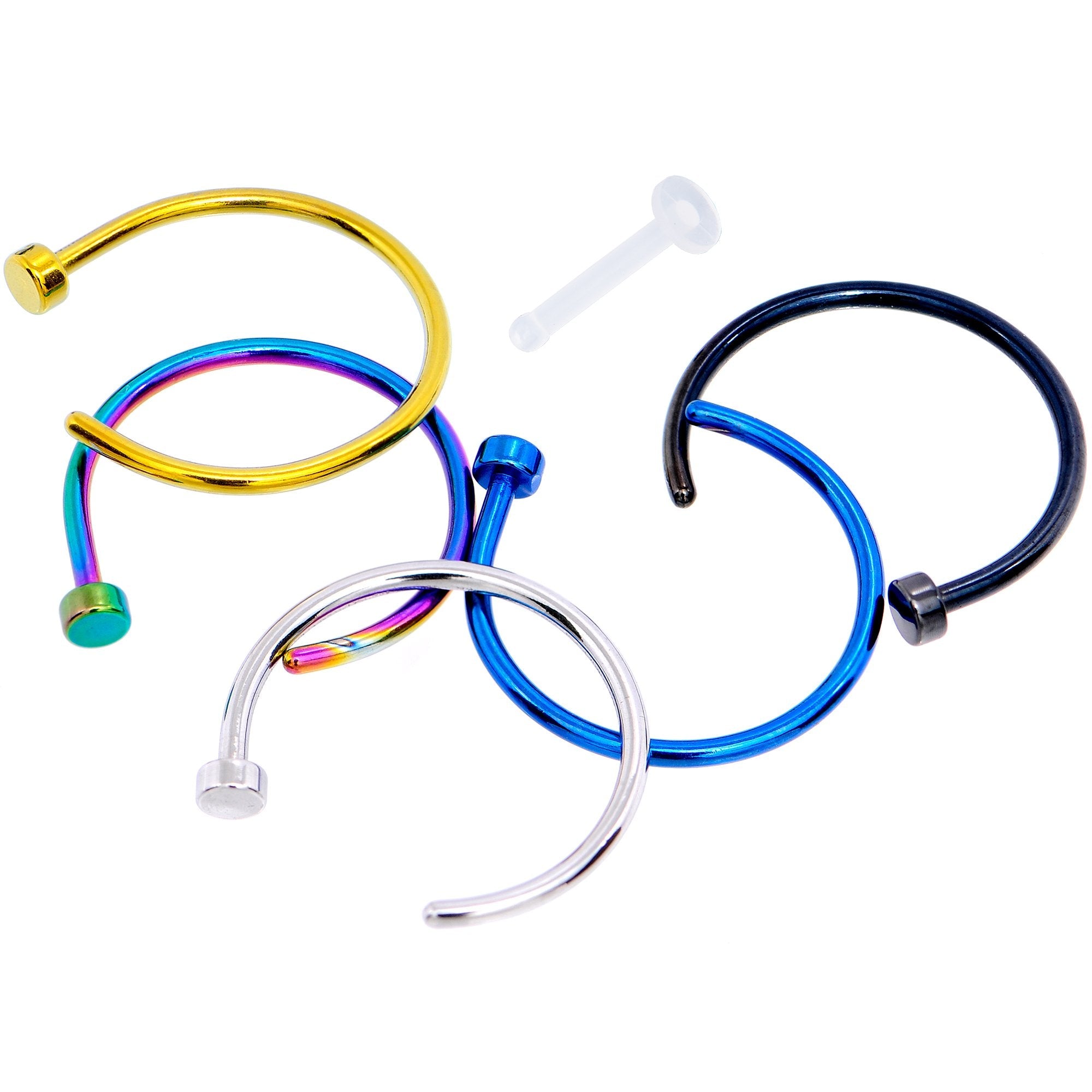 20G 3/8 Pack Set of 5 Assorted Stainless Steel Nose Hoop Rings