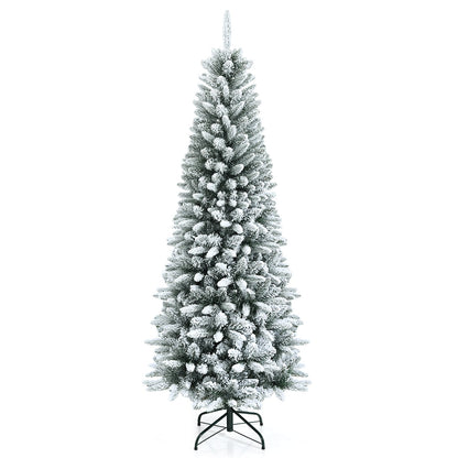 Snow-Flocked Hinged Artificial Christmas Pencil Tree with Mixed Tips