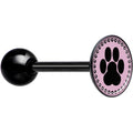 Black on Pink Paw Print Black Barbell Tongue Ring