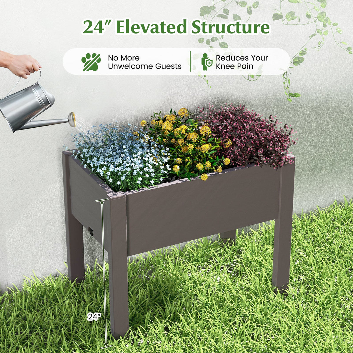 53L Raised Bed Grow Box Self-Watering Planter Box Stand with Water Level Monitor