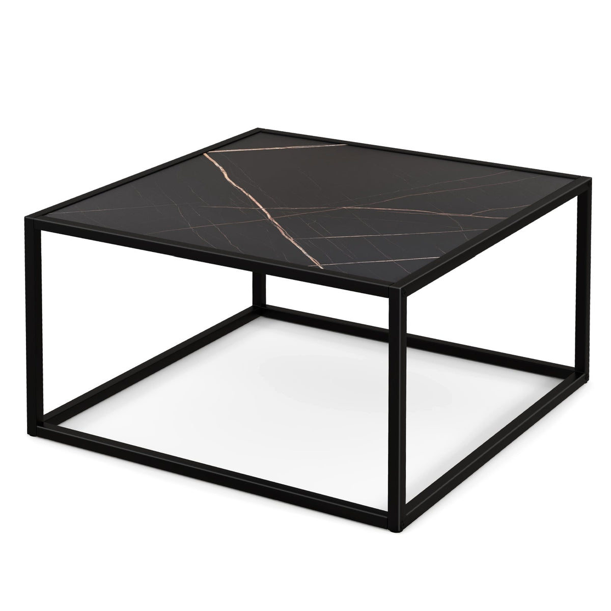 Modern Glass Square Coffee Table with Metal Frame for Living Room