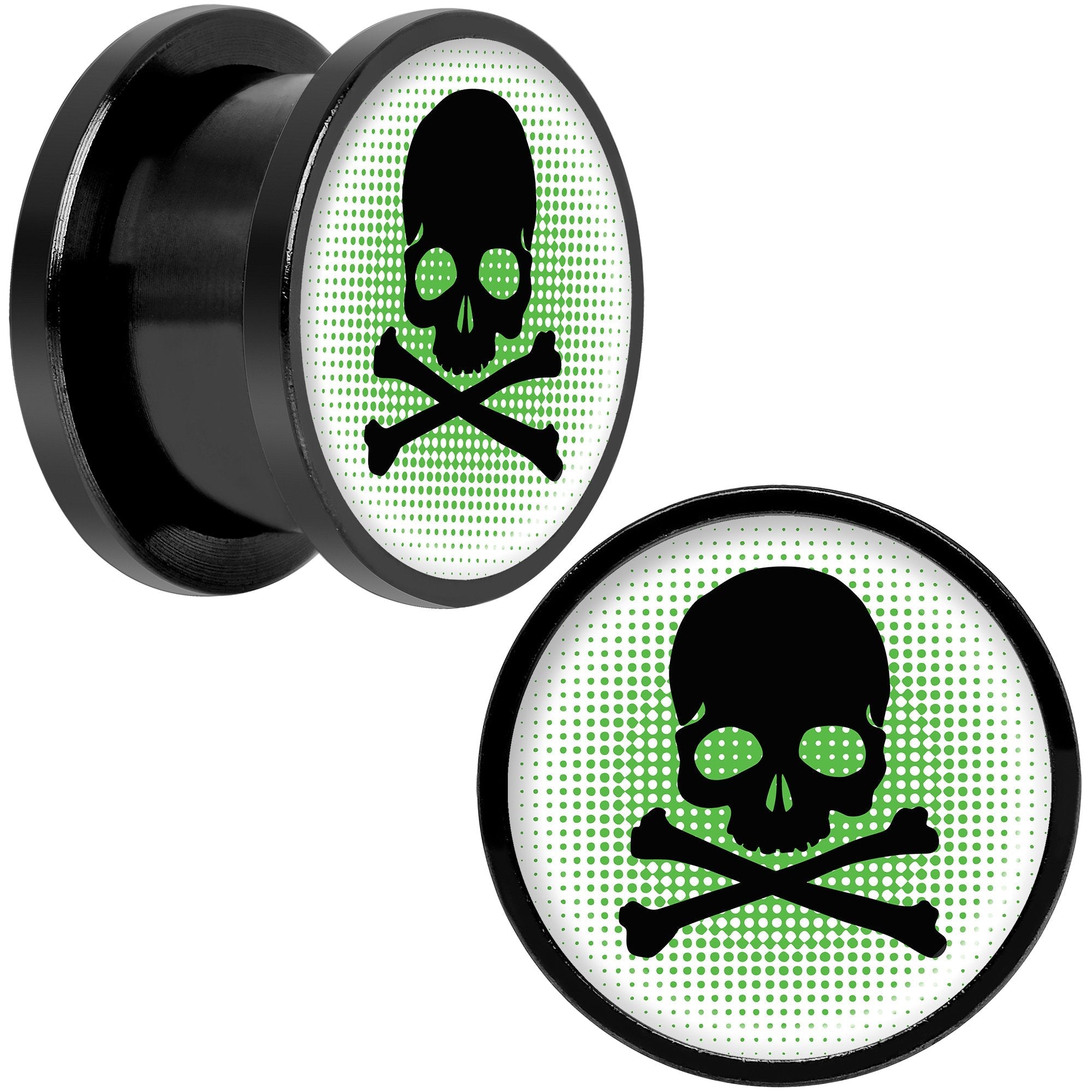 Green Black Skull Black Anodized Screw Fit Plug Set 9/16