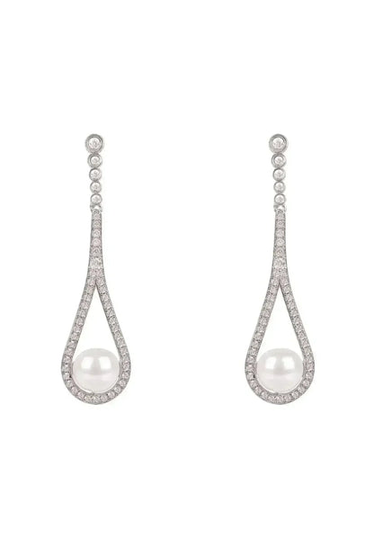 Latelita Cradled Pearl Drop Earrings Silver | Femstylo