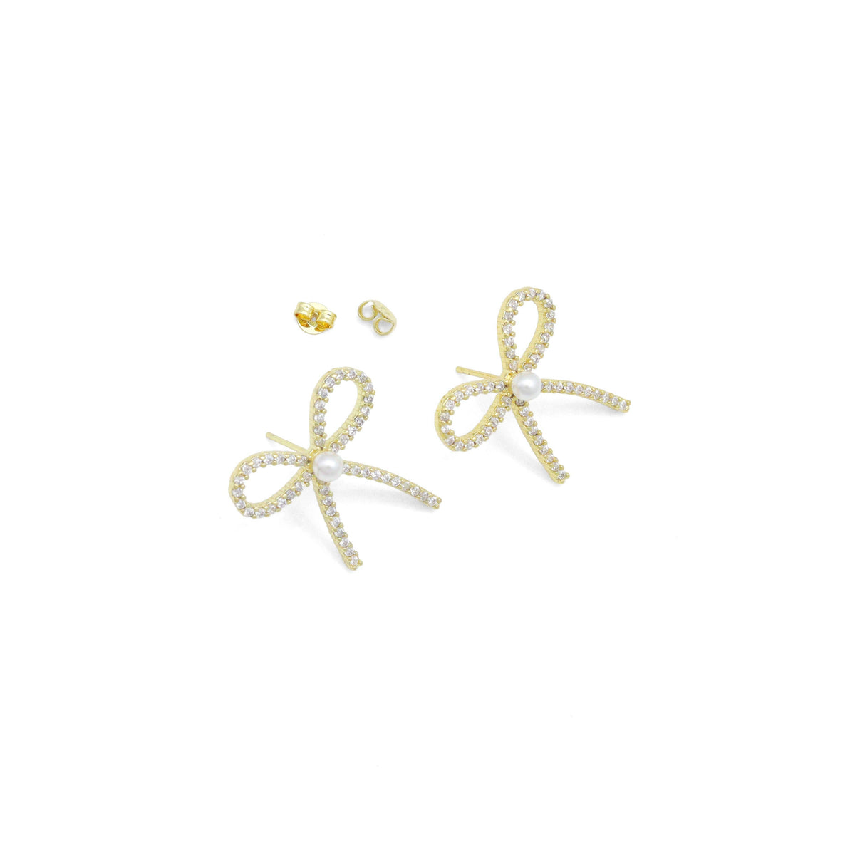 White Pearl Gold Bowknot Star Fish Stud Earring,Sku#LD747