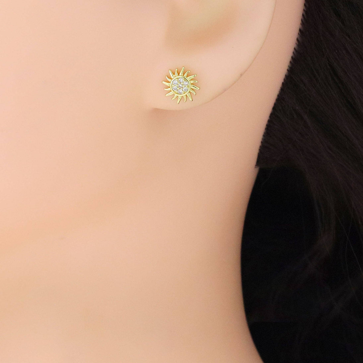 Cute CZ Sunflower Stud Earrings, Sku#A295