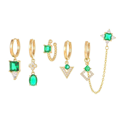 Multi Sets of Blue Flower Pierced Earrings, 4-6pcs, 18k Gold Plated Stud Drop Hoop Huggie Cuff Chain, S925 Needle