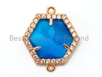 Hexagon Bezel Connector with Faceted Cat's Eye Stone, sku#A81