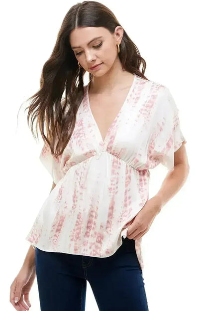 Flow V-Neck Tie-Dye Top – Relaxed Fit & Dolman Sleeves | Femstylo
