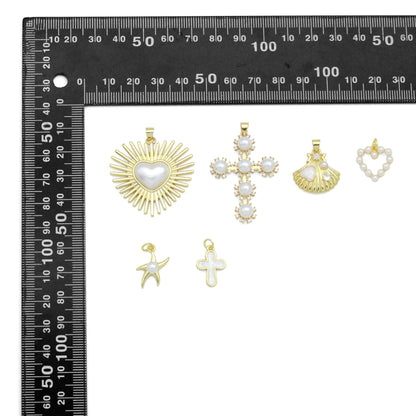 White Pearl Heart White Cross Shell Starfish Charm Pendant,Sku#LD746