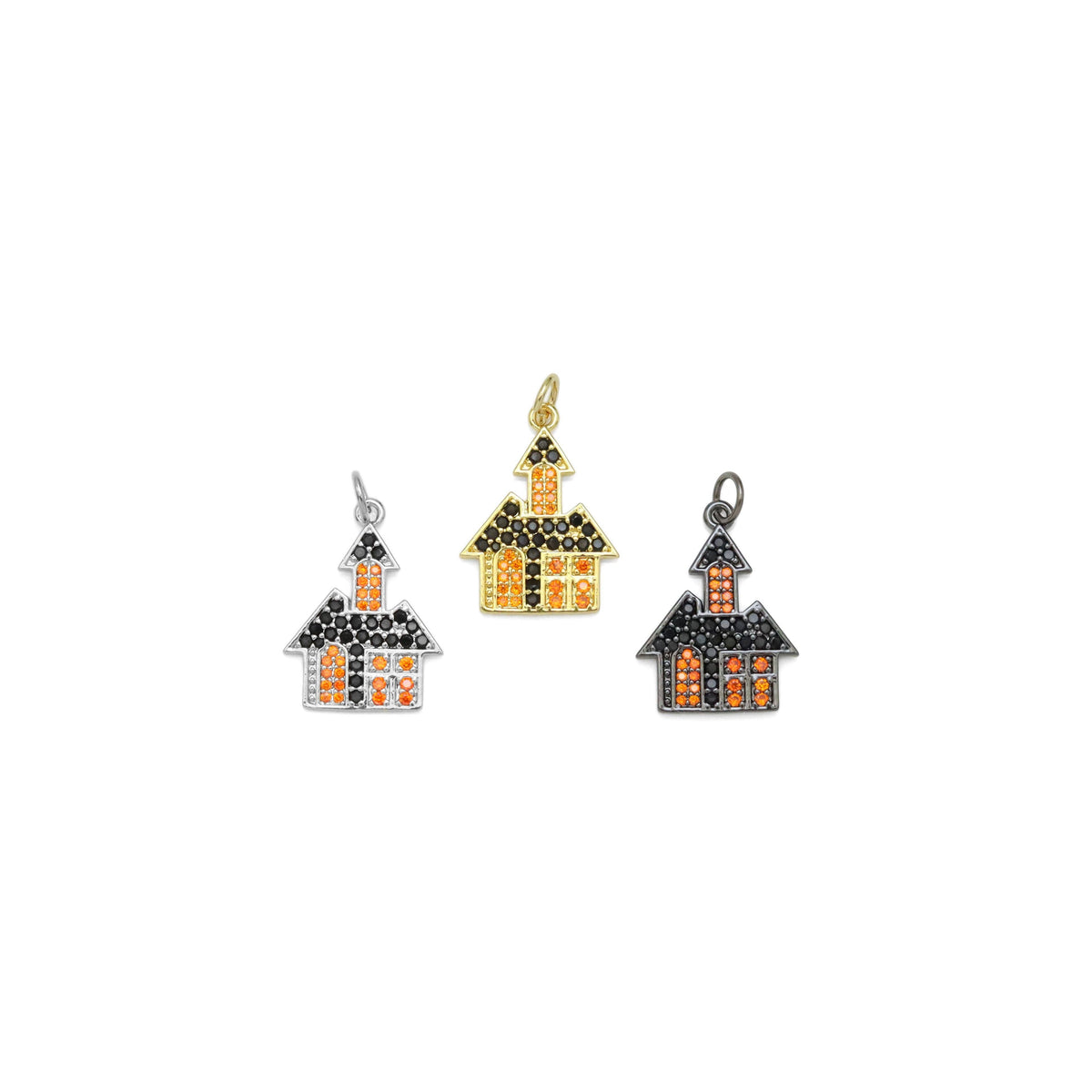 Colorful CZ Pave Halloween Hunted House Castle Charm, Sku#A214