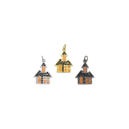 Colorful CZ Pave Halloween Hunted House Castle Charm, Sku#A214