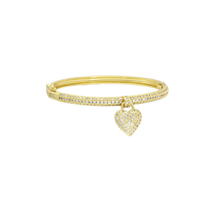 Gold CZ Drop Heart Adjustable Bracelet, Sku#LD471