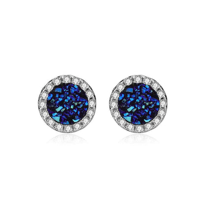 Magnetic Round Halo Stud Earrings for Men Women, Multicolor Crystal Cluster Non-Piercing Clip On